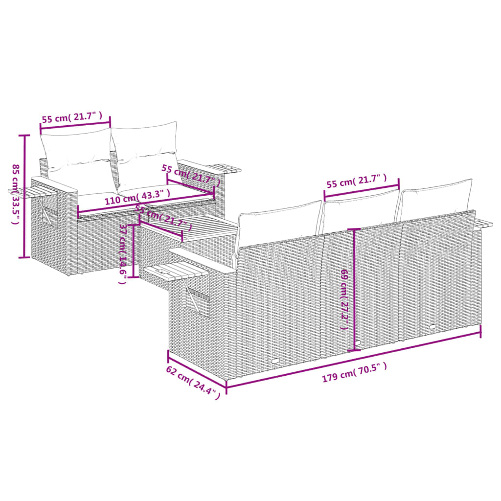 6-delige Loungeset met kussens poly rattan grijs Tuinsets | Creëer jouw Trendy Thuis | Gratis bezorgd & Retour | Trendy.nl