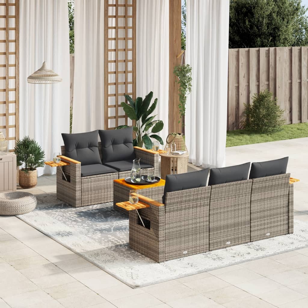 6-delige Loungeset met kussens poly rattan grijs Tuinsets | Creëer jouw Trendy Thuis | Gratis bezorgd & Retour | Trendy.nl