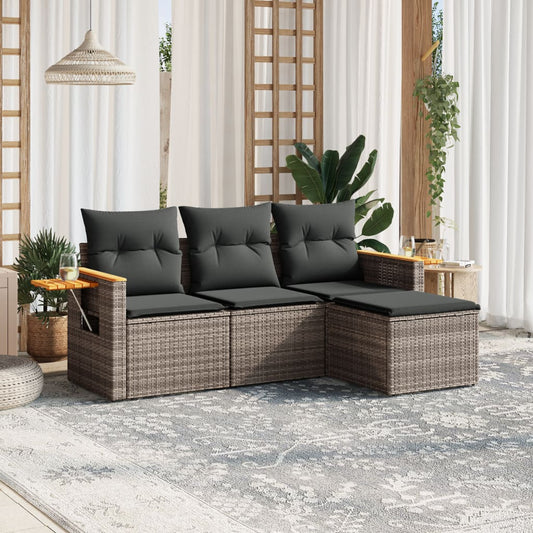 4-delige Loungeset met kussens poly rattan grijs Tuinsets | Creëer jouw Trendy Thuis | Gratis bezorgd & Retour | Trendy.nl