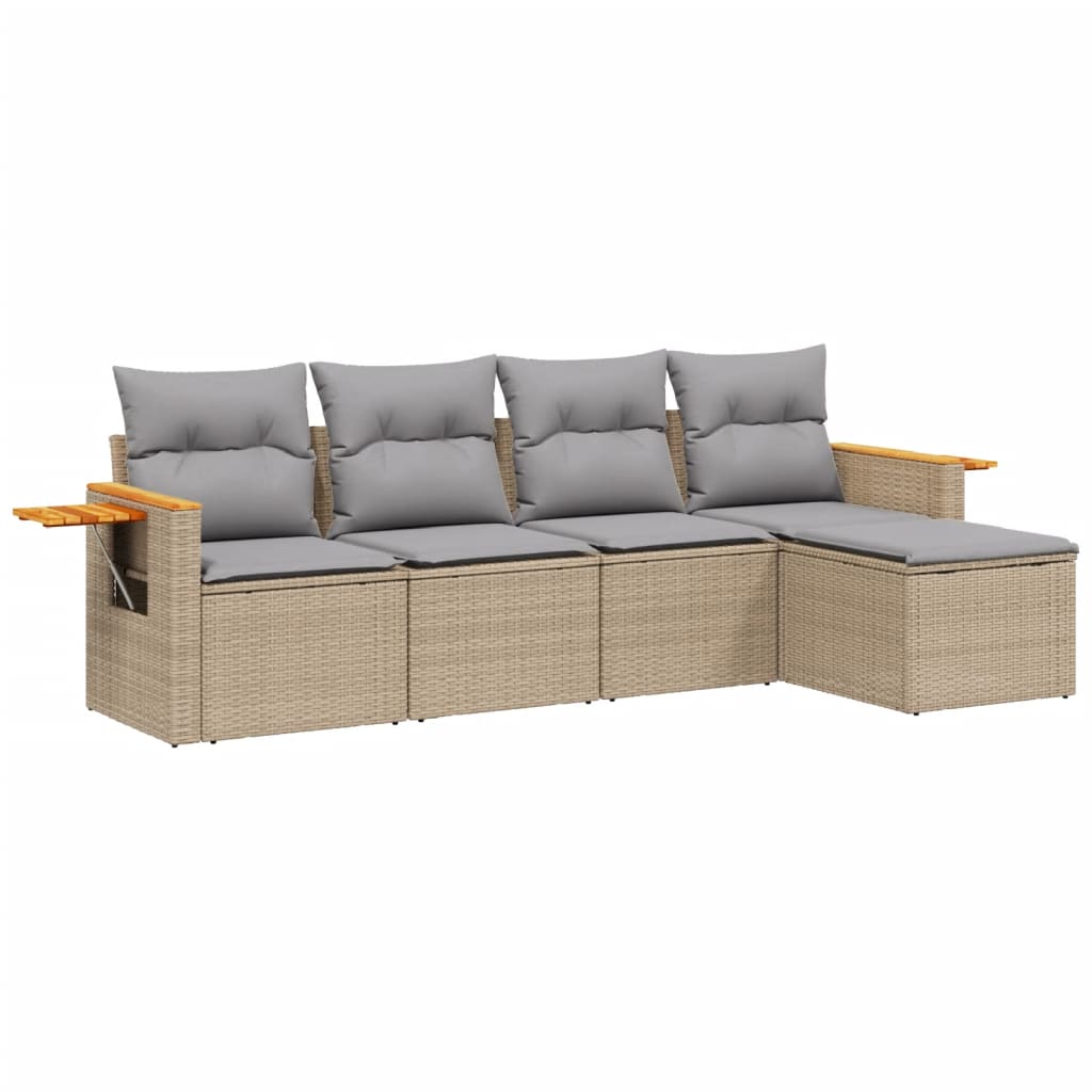 5-delige Loungeset met kussens poly rattan beige