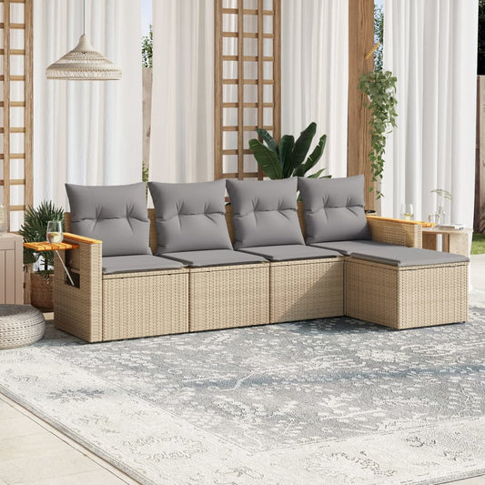 5-delige Loungeset met kussens poly rattan beige