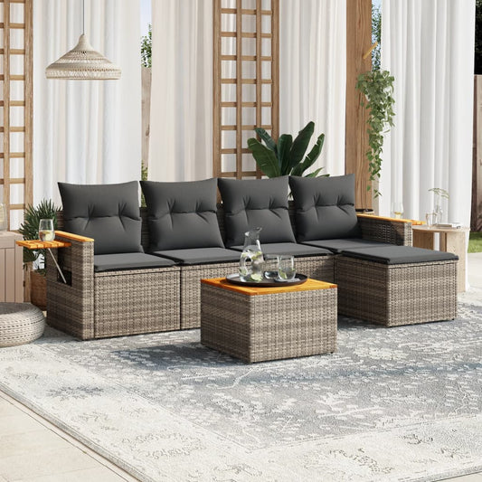 6-delige Loungeset met kussens poly rattan grijs Tuinsets | Creëer jouw Trendy Thuis | Gratis bezorgd & Retour | Trendy.nl