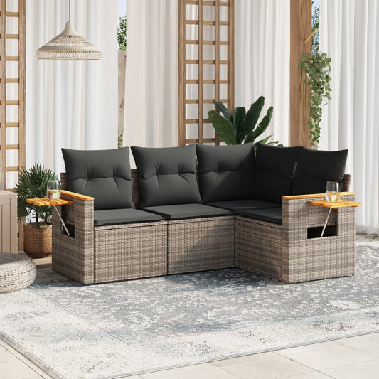 4-delige Loungeset met kussens poly rattan grijs Tuinsets | Creëer jouw Trendy Thuis | Gratis bezorgd & Retour | Trendy.nl