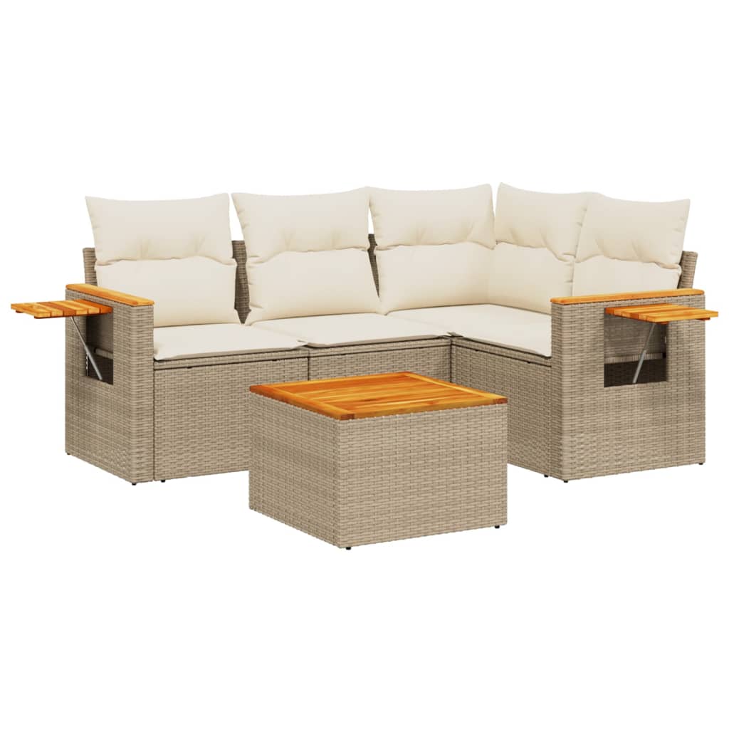 5-delige Loungeset met kussens poly rattan beige