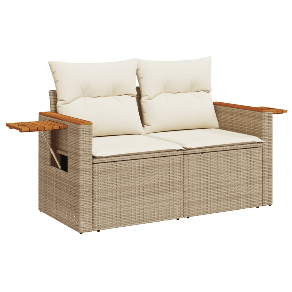 5-delige Loungeset met kussens poly rattan beige