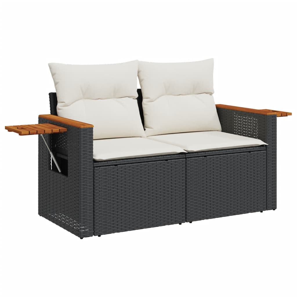 5-delige Loungeset met kussens poly rattan zwart