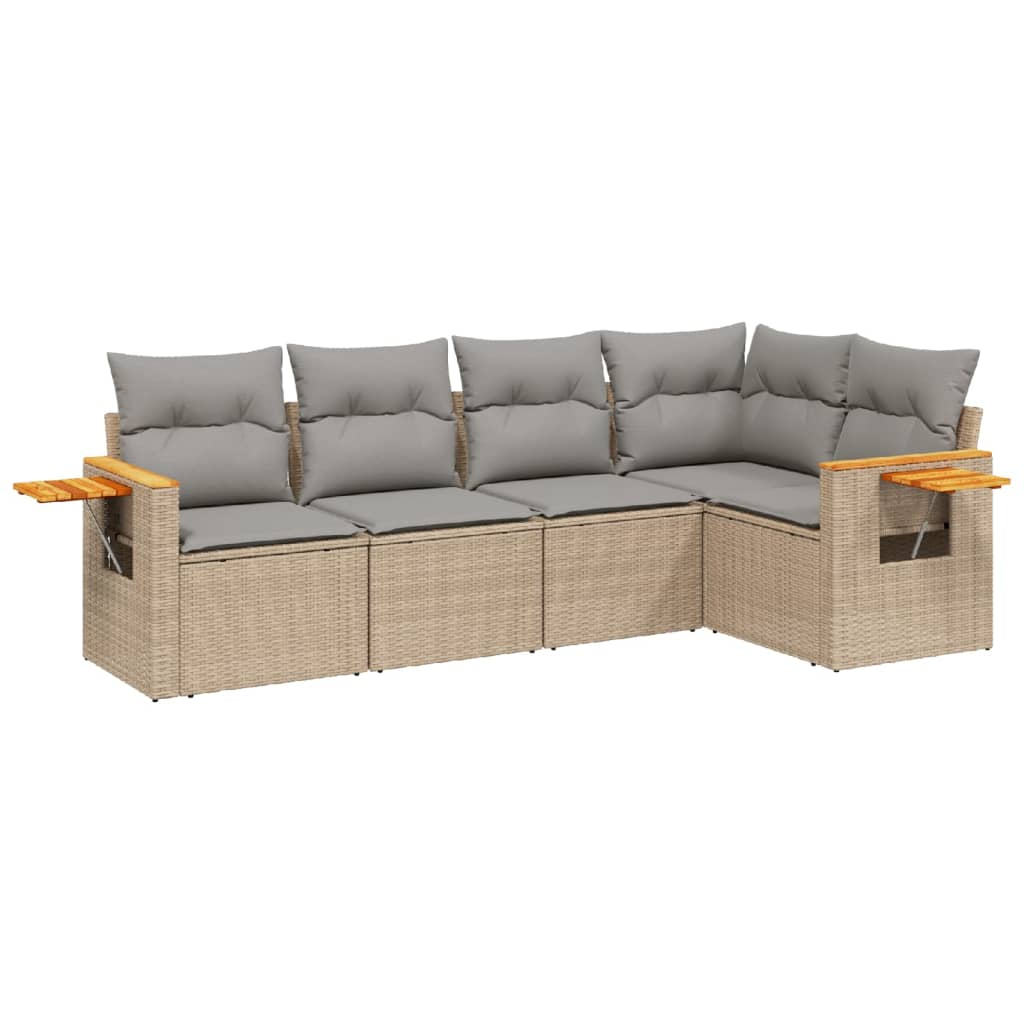 5-delige Loungeset met kussens poly rattan beige