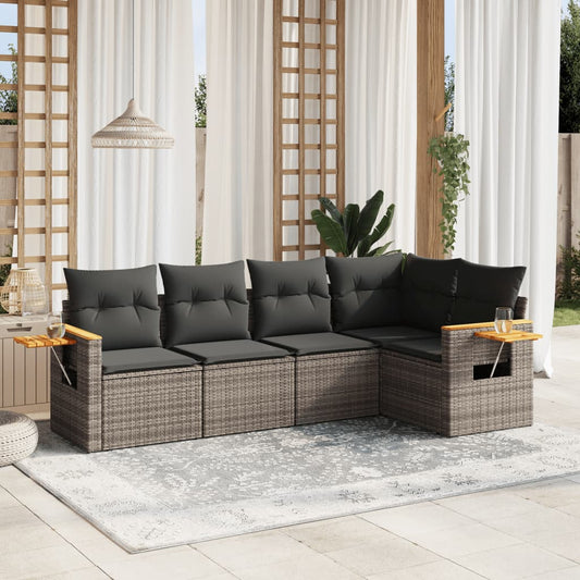 5-delige Loungeset met kussens poly rattan grijs Tuinsets | Creëer jouw Trendy Thuis | Gratis bezorgd & Retour | Trendy.nl