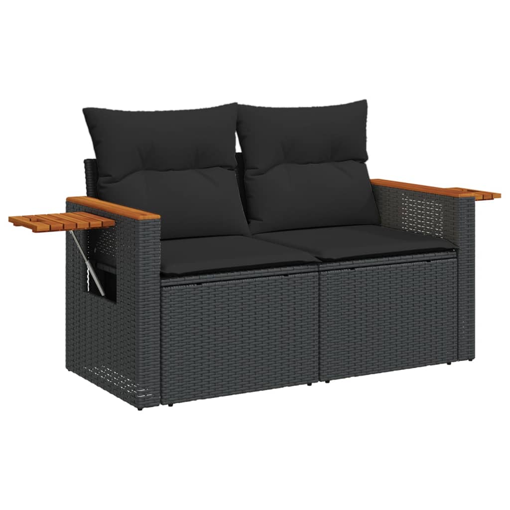 6-delige Loungeset met kussens poly rattan zwart