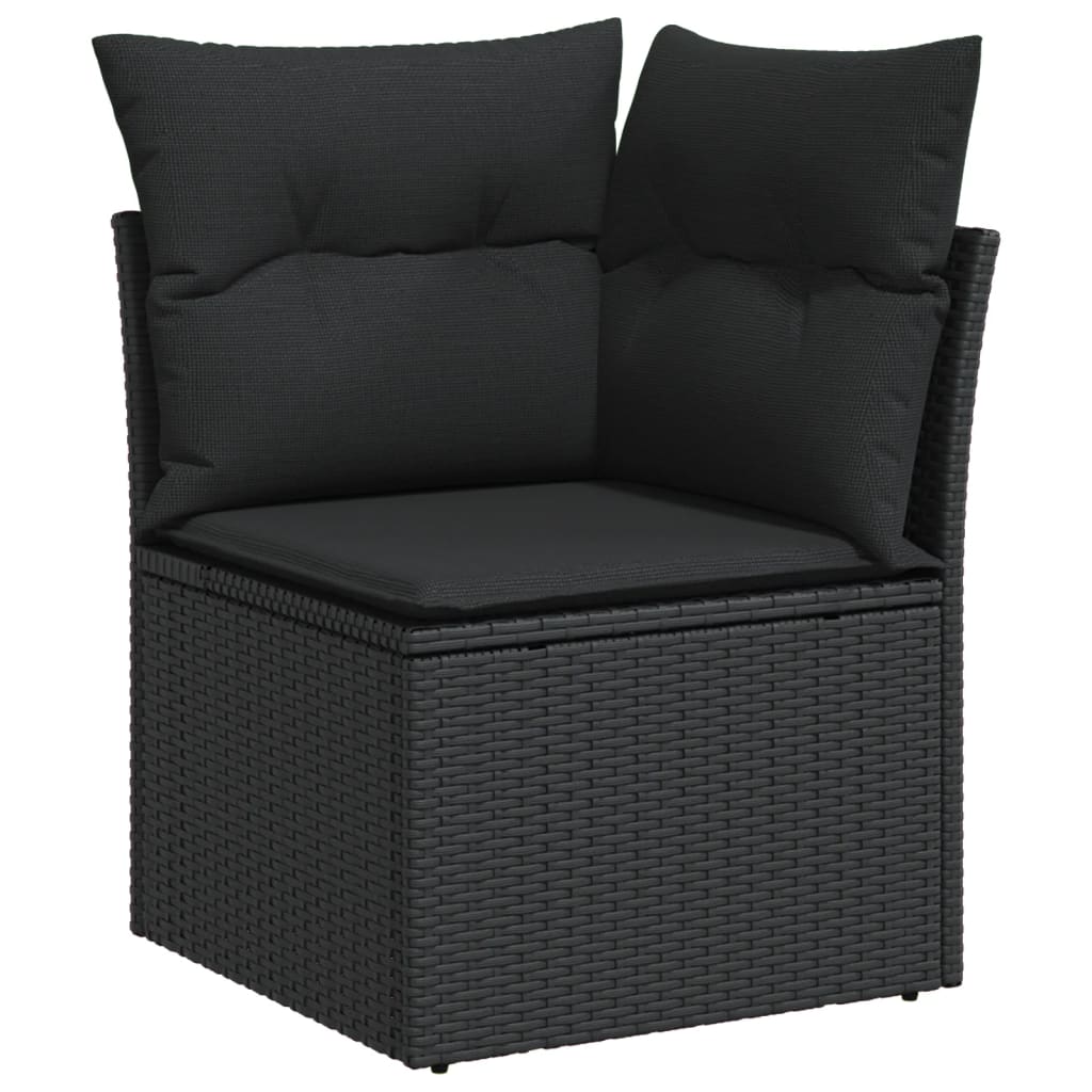 6-delige Loungeset met kussens poly rattan zwart