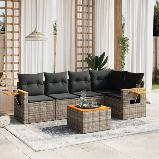 6-delige Loungeset met kussens poly rattan grijs Tuinsets | Creëer jouw Trendy Thuis | Gratis bezorgd & Retour | Trendy.nl