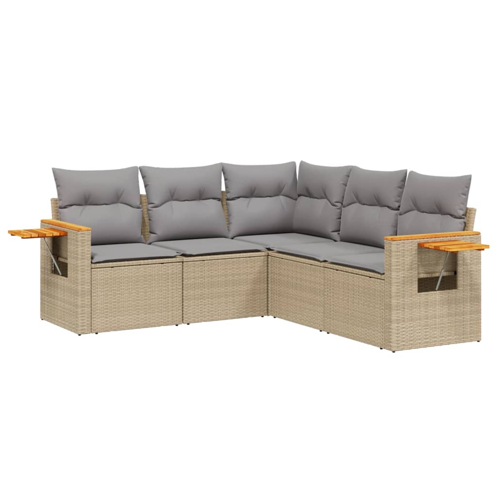 5-delige Loungeset met kussens poly rattan beige