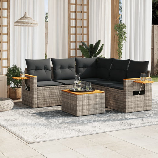 6-delige Loungeset met kussens poly rattan grijs Tuinsets | Creëer jouw Trendy Thuis | Gratis bezorgd & Retour | Trendy.nl