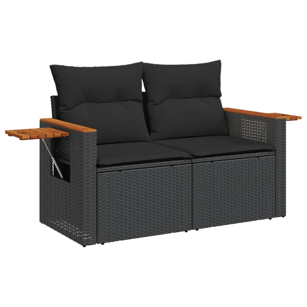 5-delige Loungeset met kussens poly rattan zwart