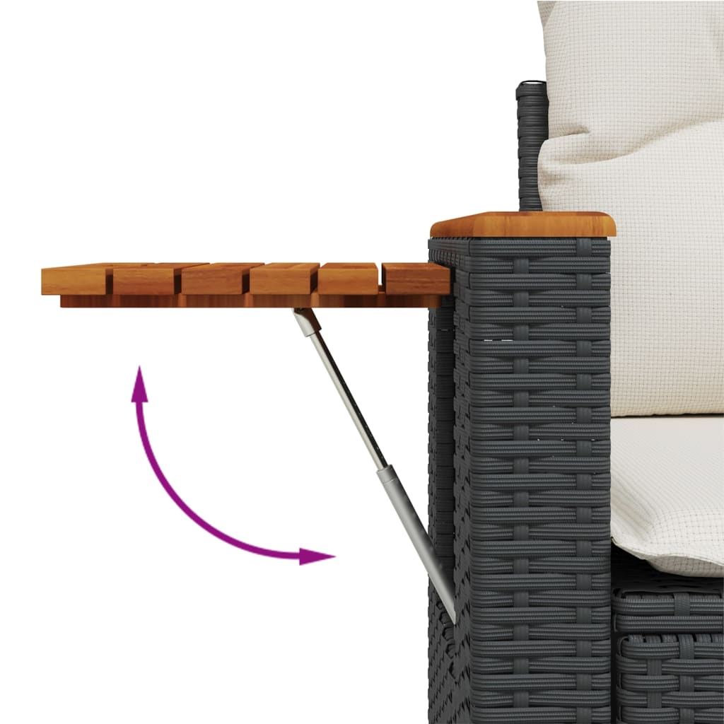 5-delige Loungeset met kussens poly rattan zwart