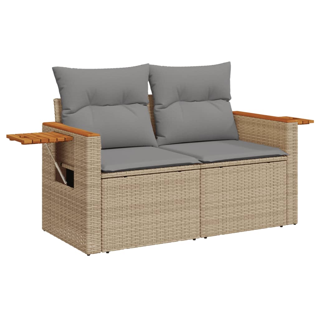 5-delige Loungeset met kussens poly rattan beige