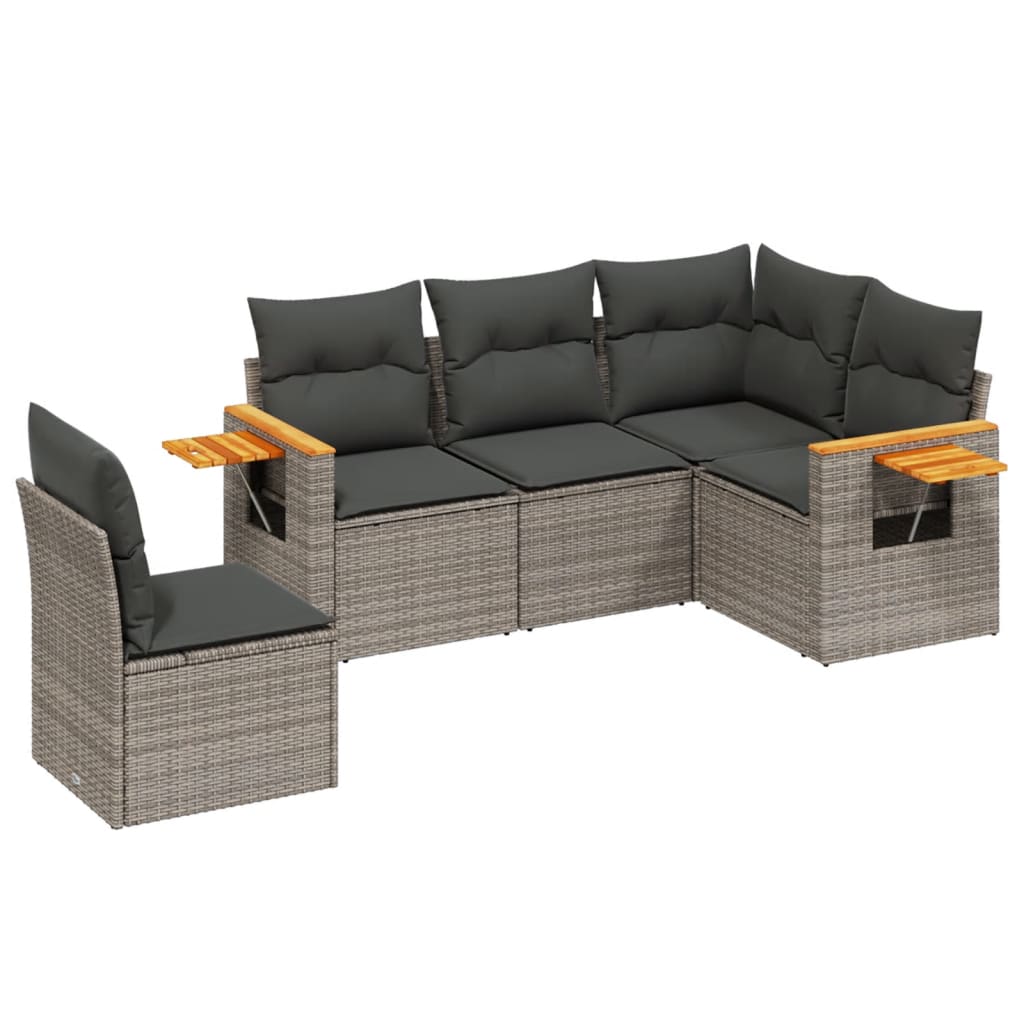 5-delige Loungeset met kussens poly rattan grijs Tuinsets | Creëer jouw Trendy Thuis | Gratis bezorgd & Retour | Trendy.nl