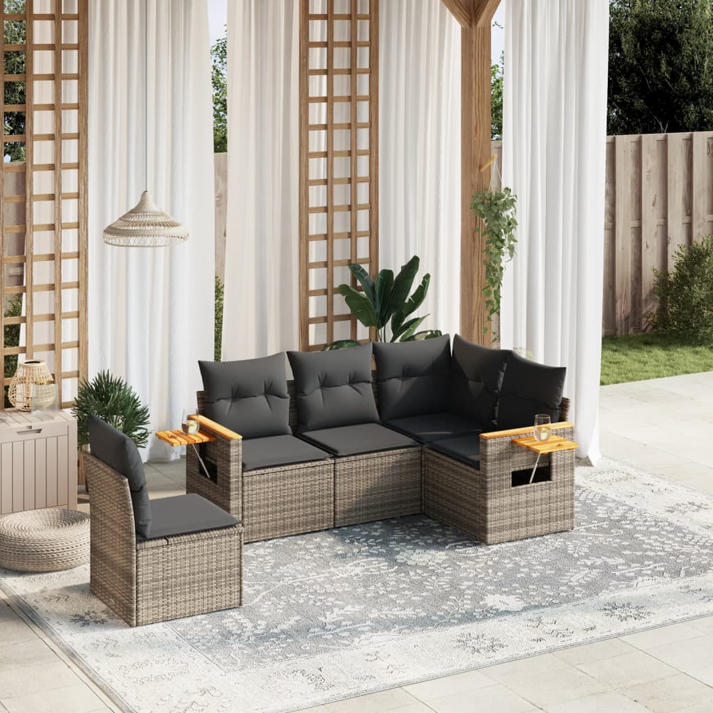 5-delige Loungeset met kussens poly rattan grijs Tuinsets | Creëer jouw Trendy Thuis | Gratis bezorgd & Retour | Trendy.nl