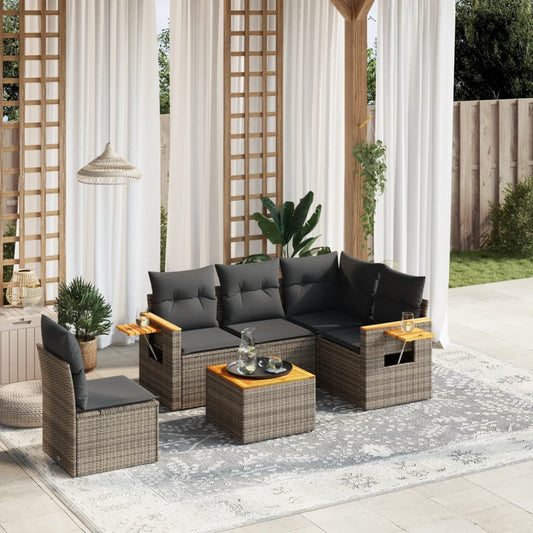 6-delige Loungeset met kussens poly rattan grijs Tuinsets | Creëer jouw Trendy Thuis | Gratis bezorgd & Retour | Trendy.nl