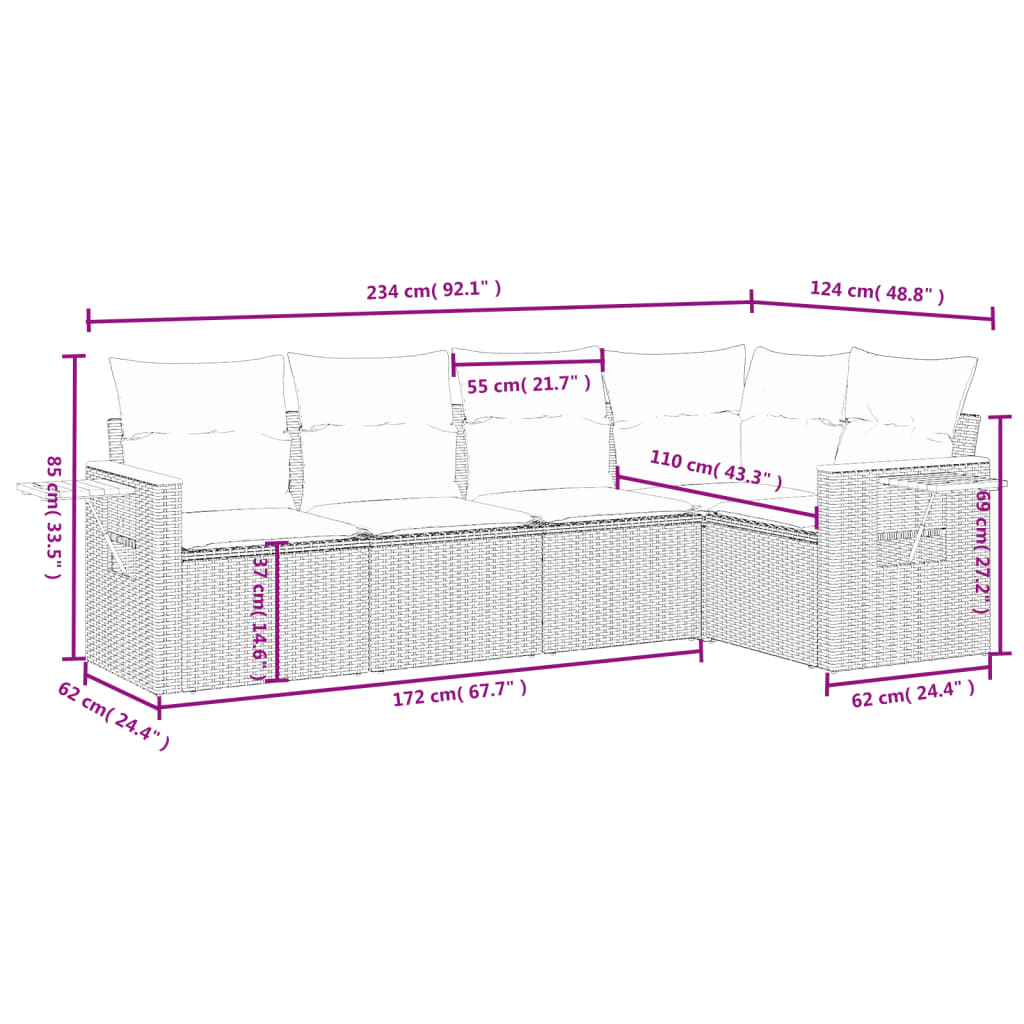 6-delige Loungeset met kussens poly rattan zwart Tuinsets | Creëer jouw Trendy Thuis | Gratis bezorgd & Retour | Trendy.nl