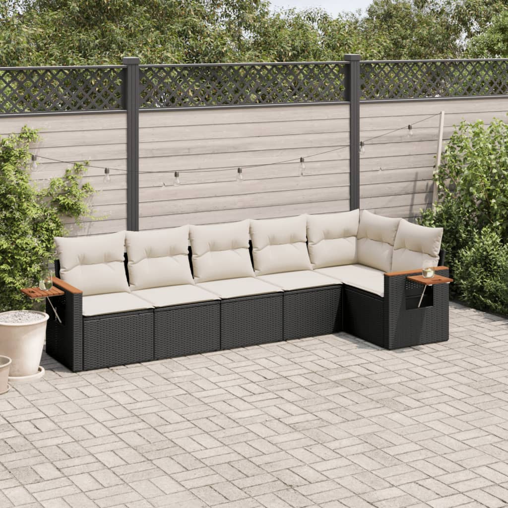 6-delige Loungeset met kussens poly rattan zwart Tuinsets | Creëer jouw Trendy Thuis | Gratis bezorgd & Retour | Trendy.nl