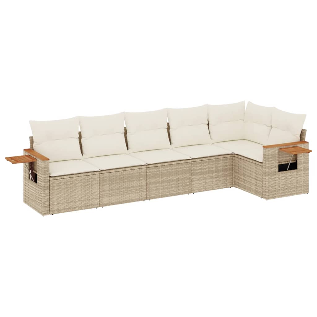 6-delige Loungeset met kussens poly rattan beige Tuinsets | Creëer jouw Trendy Thuis | Gratis bezorgd & Retour | Trendy.nl