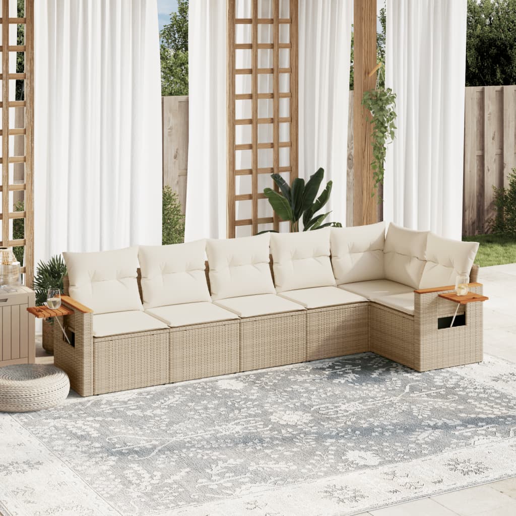 6-delige Loungeset met kussens poly rattan beige Tuinsets | Creëer jouw Trendy Thuis | Gratis bezorgd & Retour | Trendy.nl