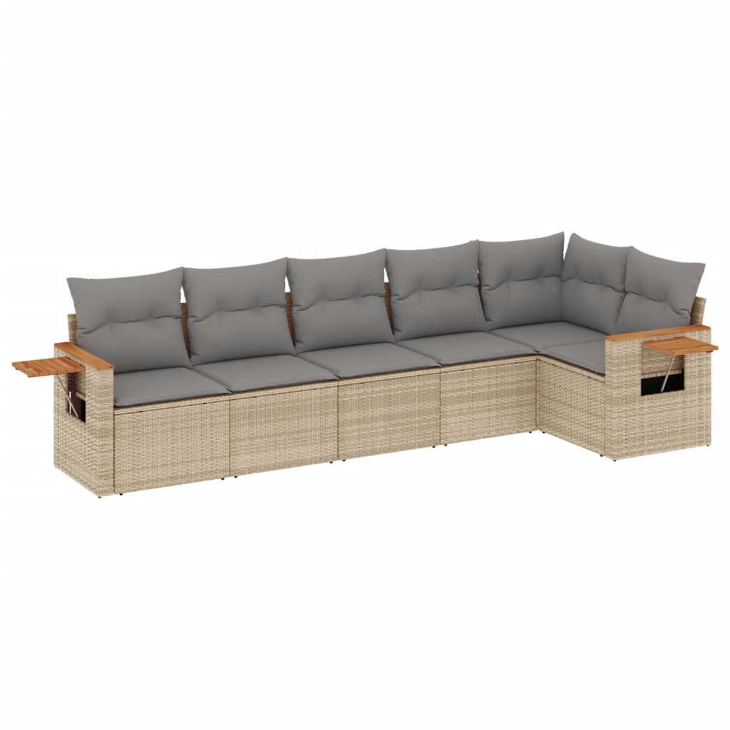 6-delige Loungeset met kussens poly rattan beige Tuinsets | Creëer jouw Trendy Thuis | Gratis bezorgd & Retour | Trendy.nl