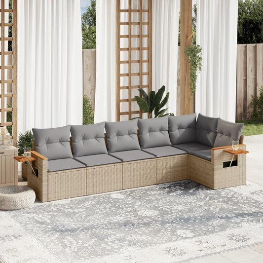 6-delige Loungeset met kussens poly rattan beige Tuinsets | Creëer jouw Trendy Thuis | Gratis bezorgd & Retour | Trendy.nl