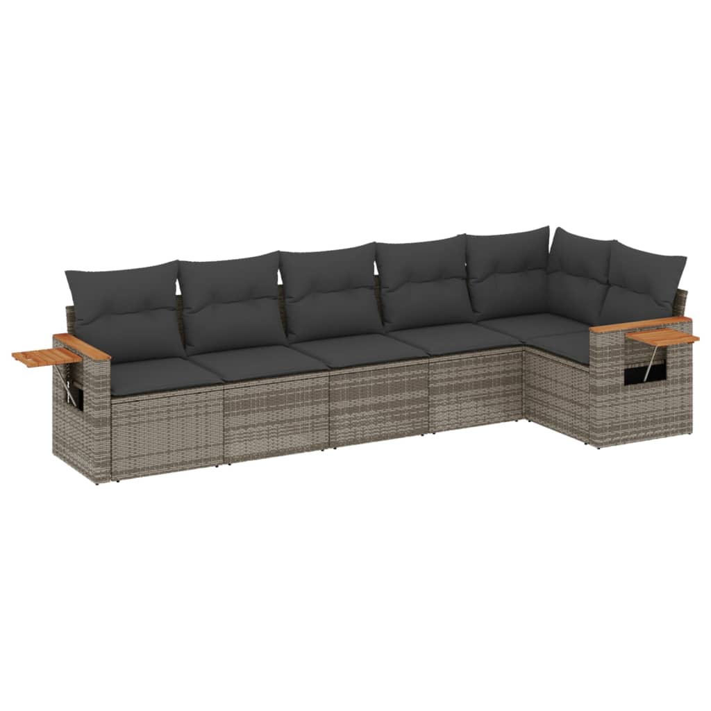 6-delige Loungeset met kussens poly rattan grijs Tuinsets | Creëer jouw Trendy Thuis | Gratis bezorgd & Retour | Trendy.nl