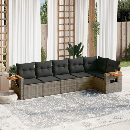 6-delige Loungeset met kussens poly rattan grijs Tuinsets | Creëer jouw Trendy Thuis | Gratis bezorgd & Retour | Trendy.nl