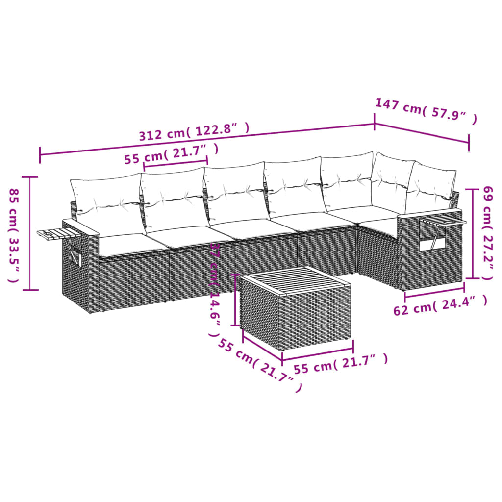 7-delige Loungeset met kussens poly rattan grijs Tuinsets | Creëer jouw Trendy Thuis | Gratis bezorgd & Retour | Trendy.nl