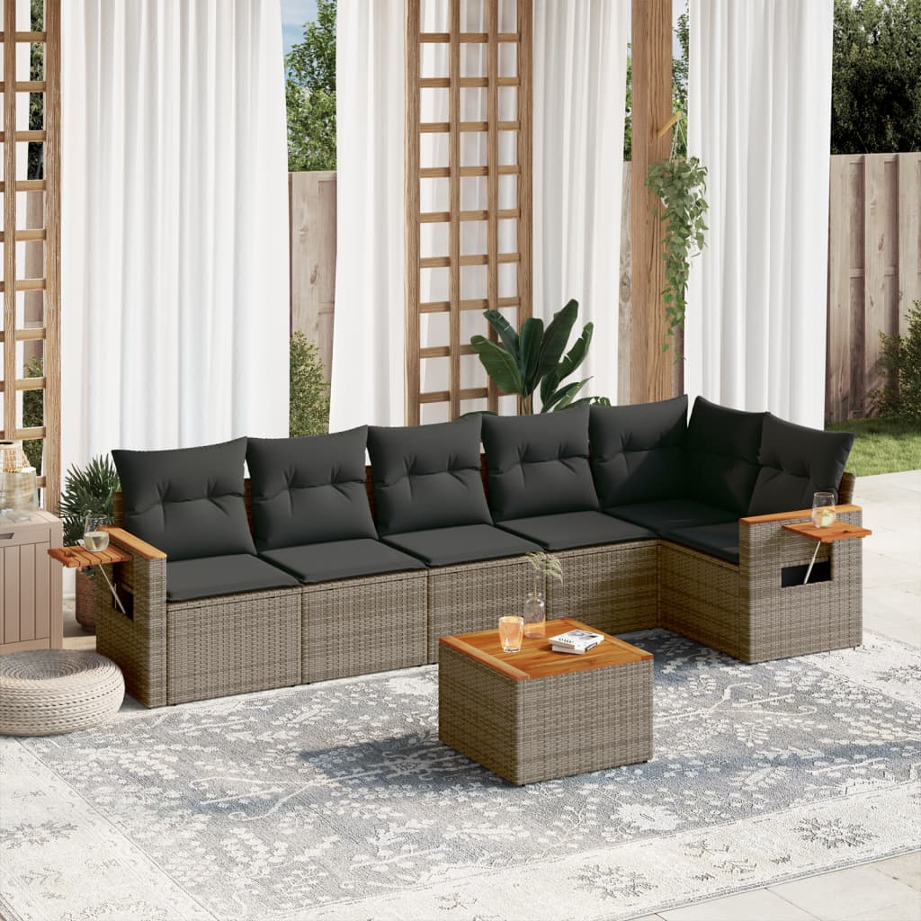 7-delige Loungeset met kussens poly rattan grijs Tuinsets | Creëer jouw Trendy Thuis | Gratis bezorgd & Retour | Trendy.nl