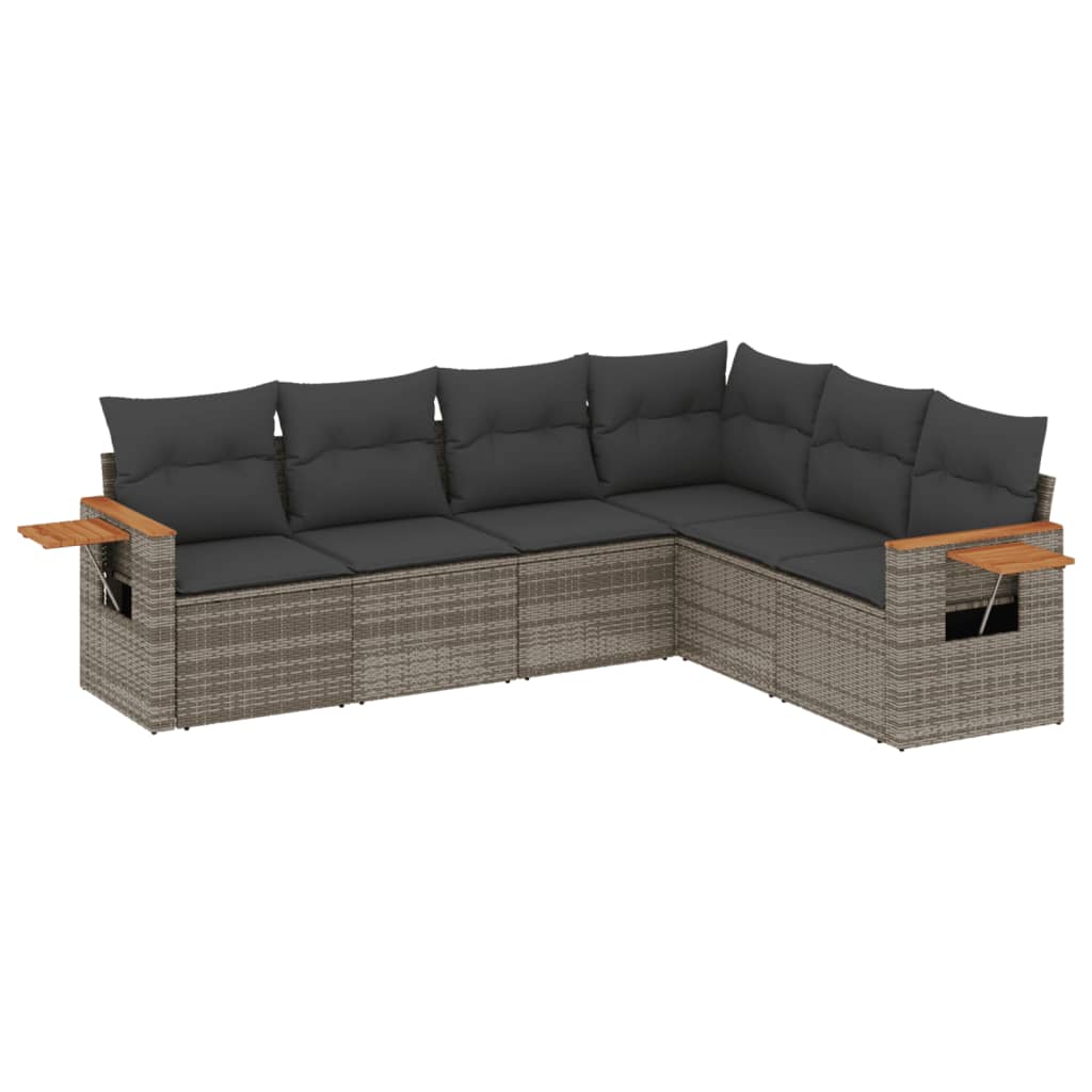 6-delige Loungeset met kussens poly rattan grijs Tuinsets | Creëer jouw Trendy Thuis | Gratis bezorgd & Retour | Trendy.nl