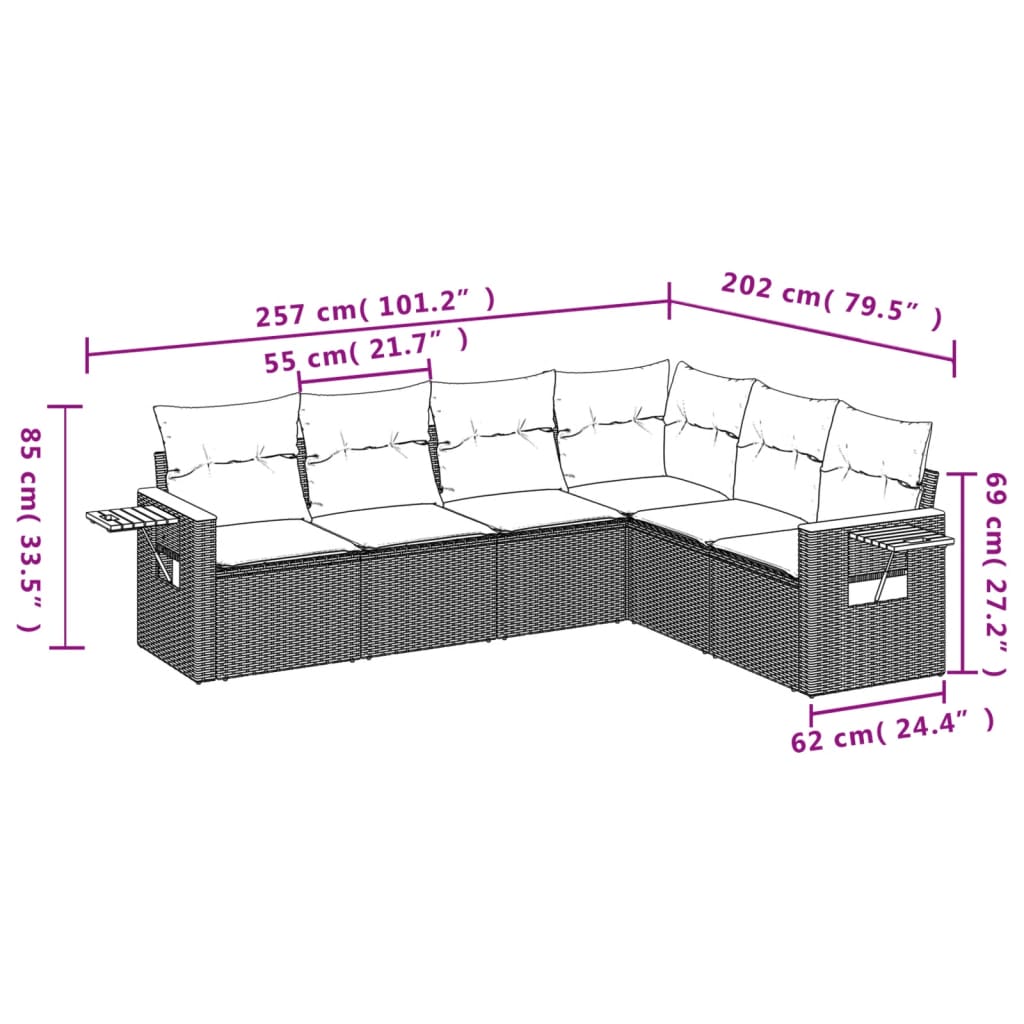 6-delige Loungeset met kussens poly rattan grijs Tuinsets | Creëer jouw Trendy Thuis | Gratis bezorgd & Retour | Trendy.nl