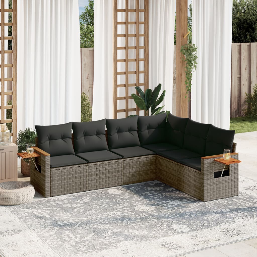 6-delige Loungeset met kussens poly rattan grijs Tuinsets | Creëer jouw Trendy Thuis | Gratis bezorgd & Retour | Trendy.nl