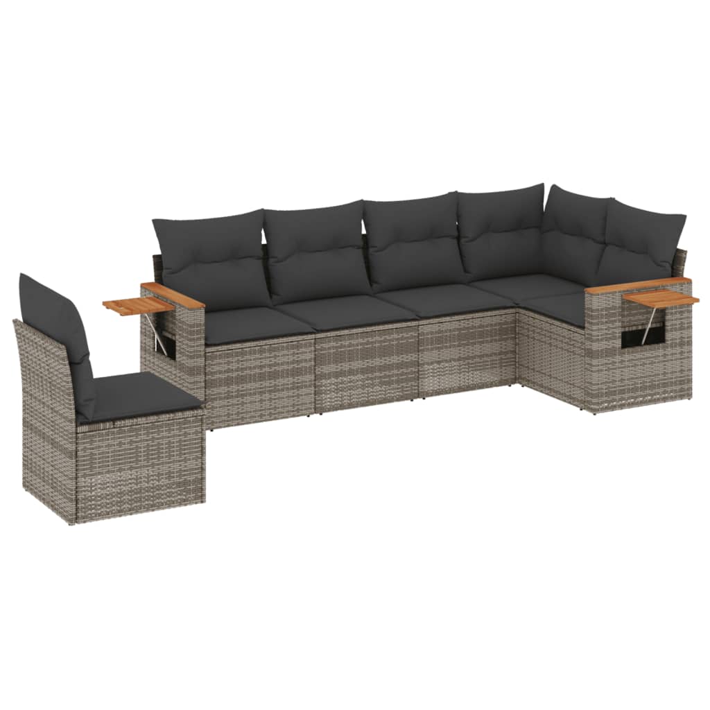 6-delige Loungeset met kussens poly rattan grijs Tuinsets | Creëer jouw Trendy Thuis | Gratis bezorgd & Retour | Trendy.nl