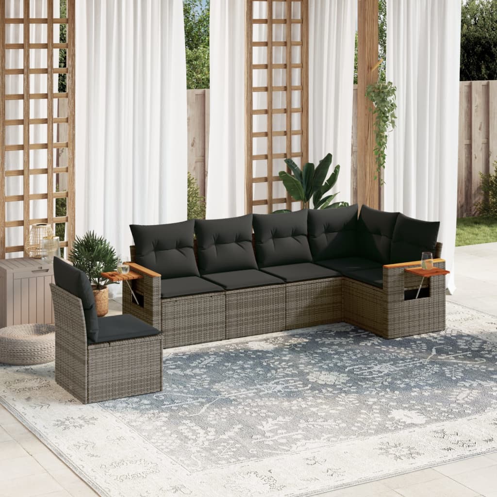 6-delige Loungeset met kussens poly rattan grijs Tuinsets | Creëer jouw Trendy Thuis | Gratis bezorgd & Retour | Trendy.nl