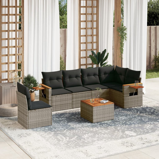 7-delige Loungeset met kussens poly rattan grijs Tuinsets | Creëer jouw Trendy Thuis | Gratis bezorgd & Retour | Trendy.nl