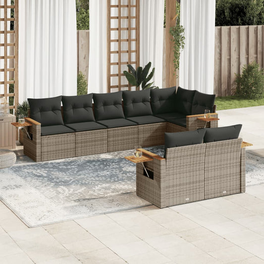 8-delige Loungeset met kussens poly rattan grijs Tuinsets | Creëer jouw Trendy Thuis | Gratis bezorgd & Retour | Trendy.nl