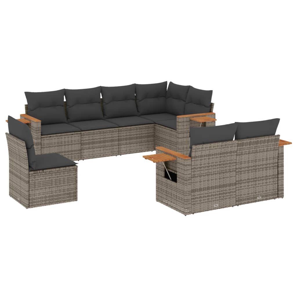 8-delige Loungeset met kussens poly rattan grijs Tuinsets | Creëer jouw Trendy Thuis | Gratis bezorgd & Retour | Trendy.nl