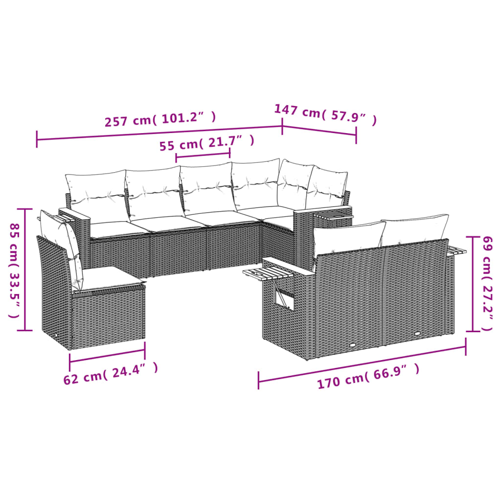 8-delige Loungeset met kussens poly rattan grijs Tuinsets | Creëer jouw Trendy Thuis | Gratis bezorgd & Retour | Trendy.nl