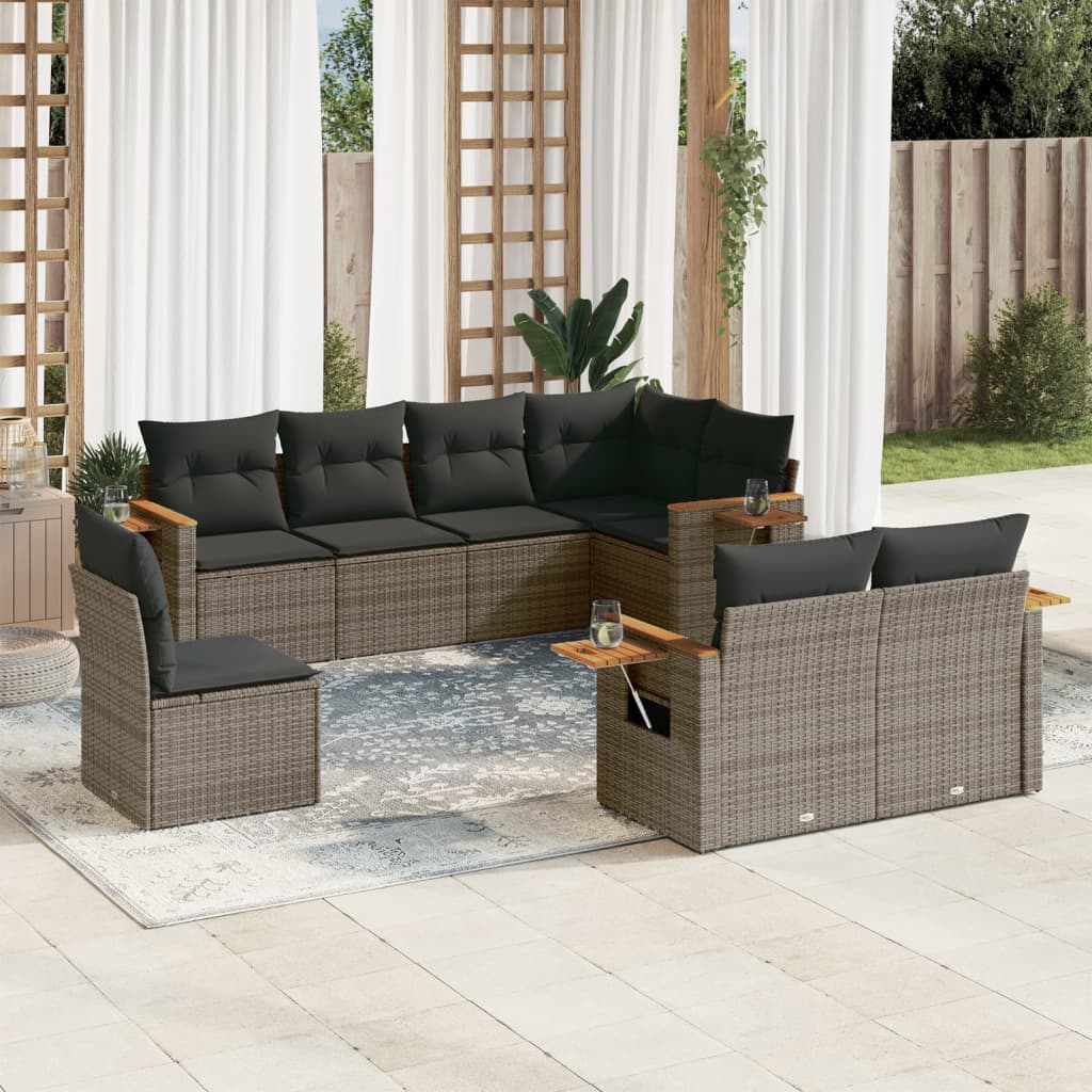 8-delige Loungeset met kussens poly rattan grijs Tuinsets | Creëer jouw Trendy Thuis | Gratis bezorgd & Retour | Trendy.nl