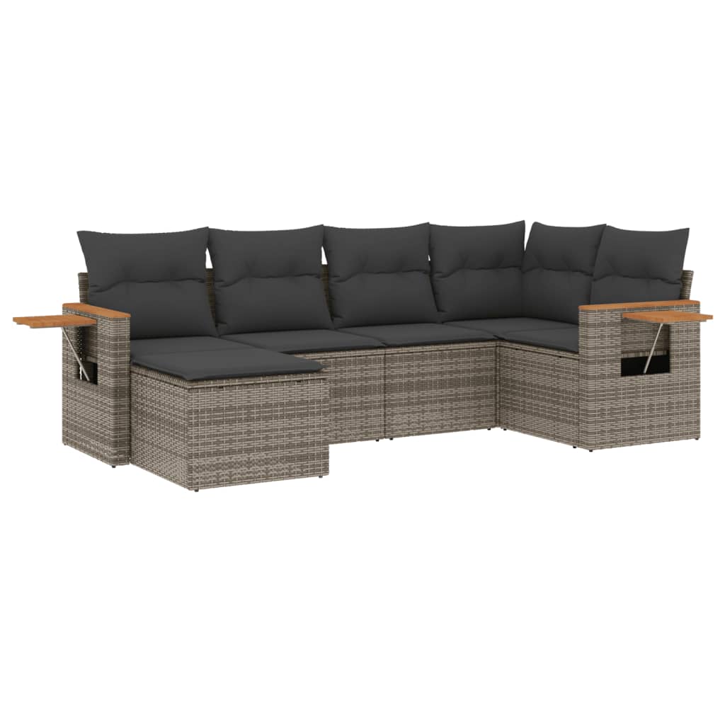 6-delige Loungeset met kussens poly rattan grijs Tuinsets | Creëer jouw Trendy Thuis | Gratis bezorgd & Retour | Trendy.nl