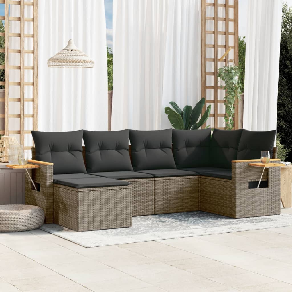 6-delige Loungeset met kussens poly rattan grijs Tuinsets | Creëer jouw Trendy Thuis | Gratis bezorgd & Retour | Trendy.nl