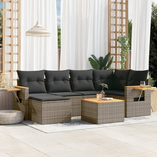 7-delige Loungeset met kussens poly rattan grijs Tuinsets | Creëer jouw Trendy Thuis | Gratis bezorgd & Retour | Trendy.nl