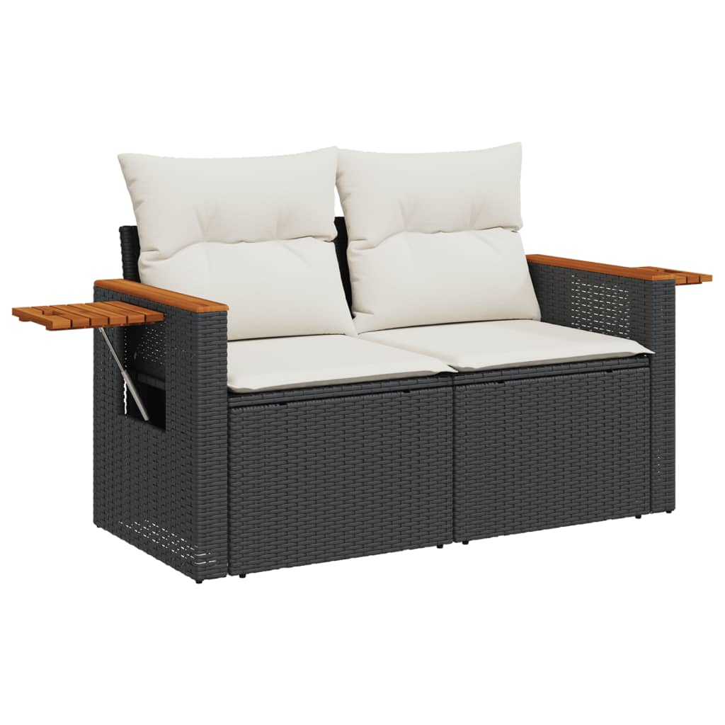 6-delige Loungeset met kussens poly rattan zwart