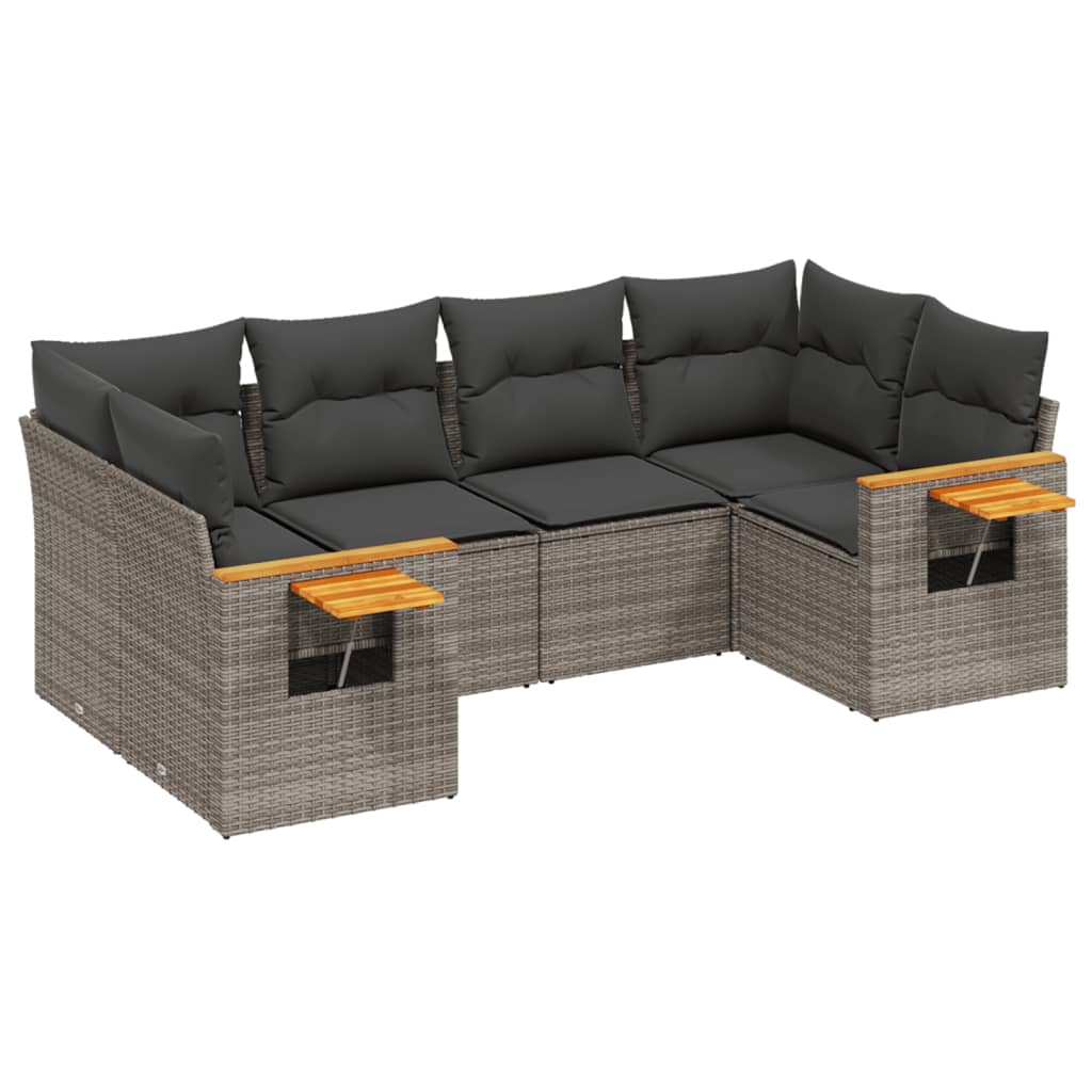 6-delige Loungeset met kussens poly rattan grijs Tuinsets | Creëer jouw Trendy Thuis | Gratis bezorgd & Retour | Trendy.nl