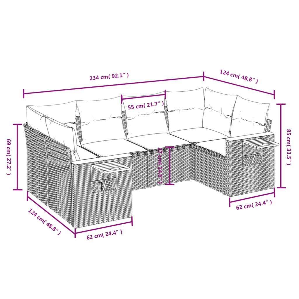 6-delige Loungeset met kussens poly rattan grijs Tuinsets | Creëer jouw Trendy Thuis | Gratis bezorgd & Retour | Trendy.nl