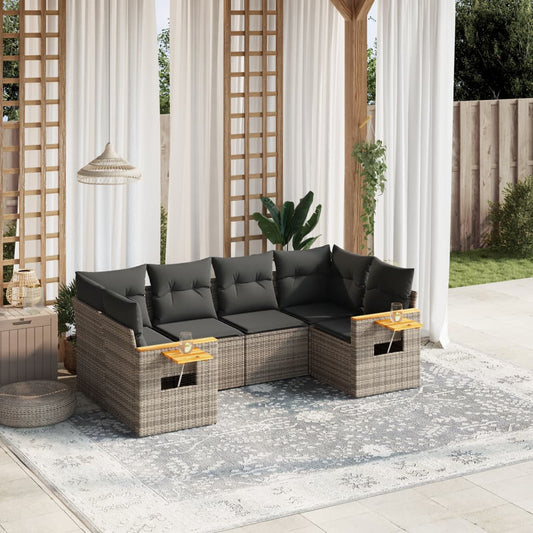 6-delige Loungeset met kussens poly rattan grijs Tuinsets | Creëer jouw Trendy Thuis | Gratis bezorgd & Retour | Trendy.nl